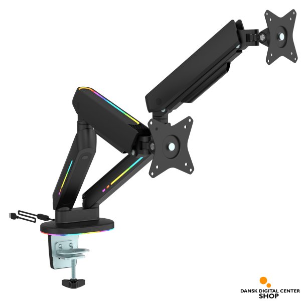 Deltaco Gaming Monitor Arm, RGB Dual til 17"-32" monitorer, Sort