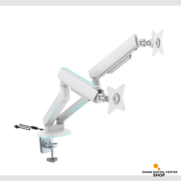 Deltaco Gaming Monitor Arm, RGB Dual til 17"-32" monitorer, Hvid