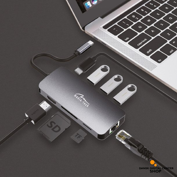 MEDIA-TECH 8-I-1 USB-C HUB MED HDMI OG LAN - MT5044