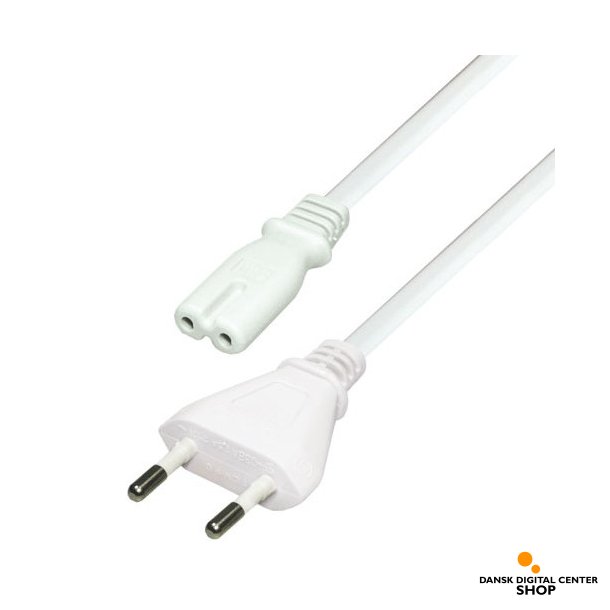 Netledning m. 8-tals stik - lige - 5 meter - Hvid