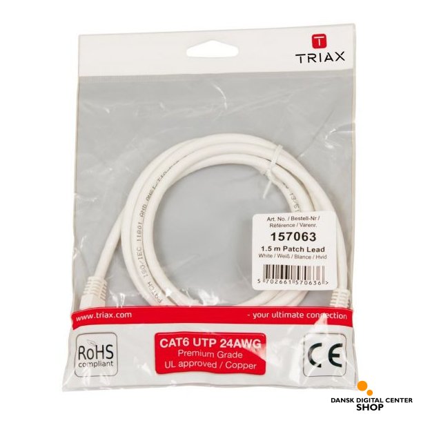 Triax CAT 6 netvrkskabel UTP, 1,5 meter - Hvid