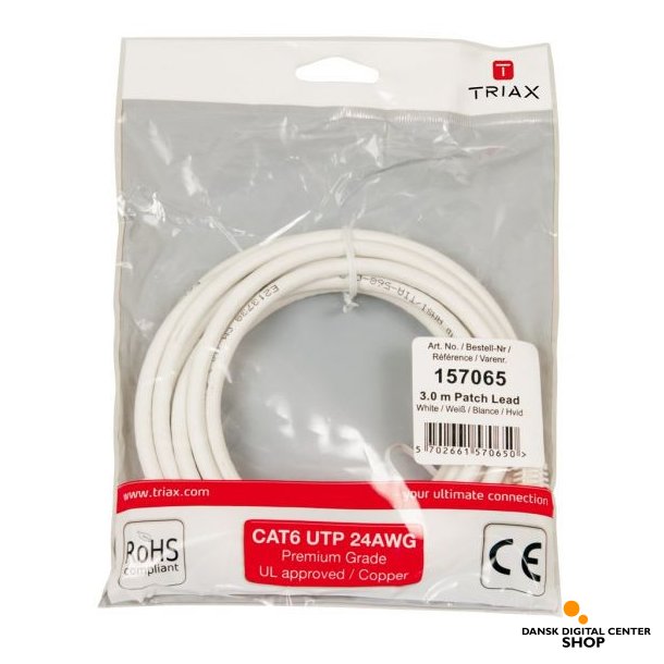 Triax CAT 6 netvrkskabel UTP, 3,0 meter - Hvid