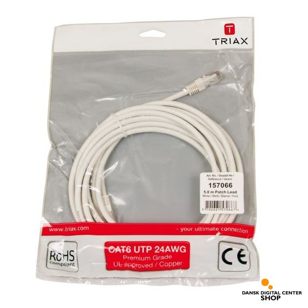 Triax CAT 6 netvrkskabel UTP, 5,0 meter - Hvid