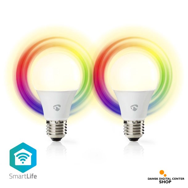 Nedis SmartLife Fuld Farve Pre, Wi-Fi, E27, 806 lm, 9W  2 stk.